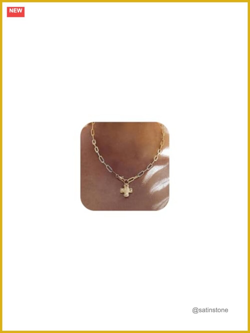 14k Gold Plated Chunky Cross Pendant Necklace Paperclip Chain 18"